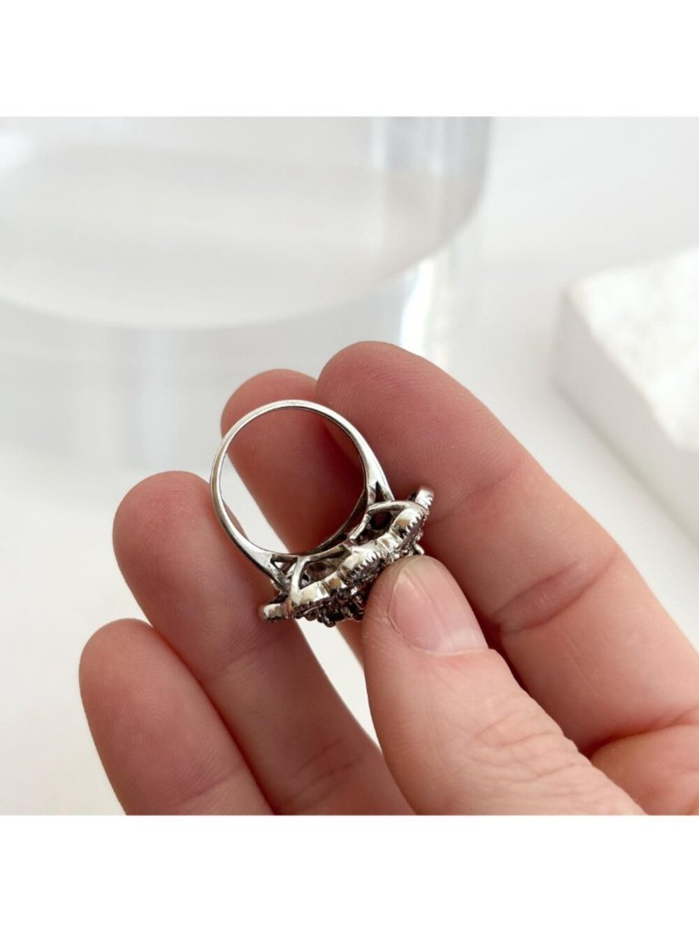Cluster Rainbow Gemstone Blooming Flower Sterling Silver 925 Vintage Ring - sz 6 - Picture 10 of 16